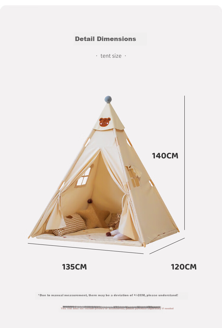 Little Dove Children's Tent Indoor Playhouse / Boys And Girls Indian Toy Gift Little Bear Hat (Pad Not Included) 15