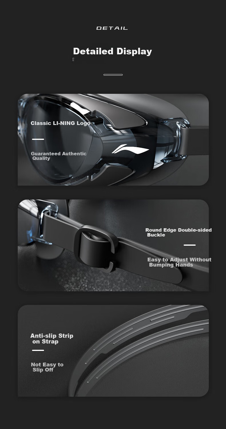 LI-NING Myopia Swimming Goggles, Waterproof And Anti-Fog, High Definition Swimming Glasses for Men And Women, Specialized for Myopia, LNJT224-12 Black, -150 Degree 11