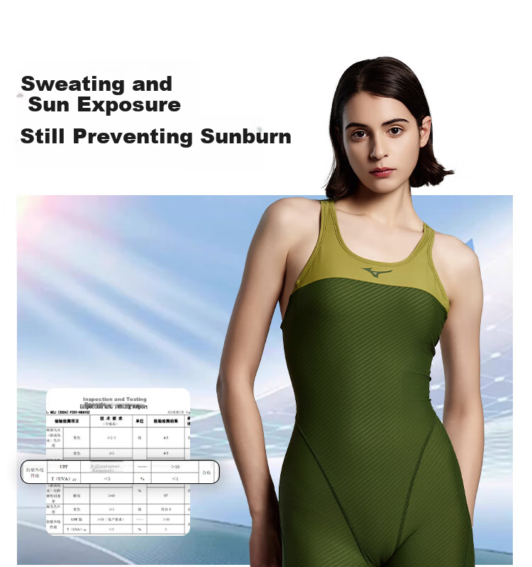 MIZUNO Women's One-Piece Swimsuit, Knee-Length Professional Training Athletic Swimwear, Hot Spring Equipment AC335 Green M 5