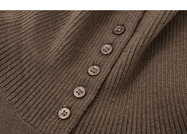 Dme [Containing Wool] Autumn Lapel Collar Knit Sweater with Contrasting Color Button-Up, Flared Sleeves, Slim Fit, Concealing Body Shape, Women's Top 3