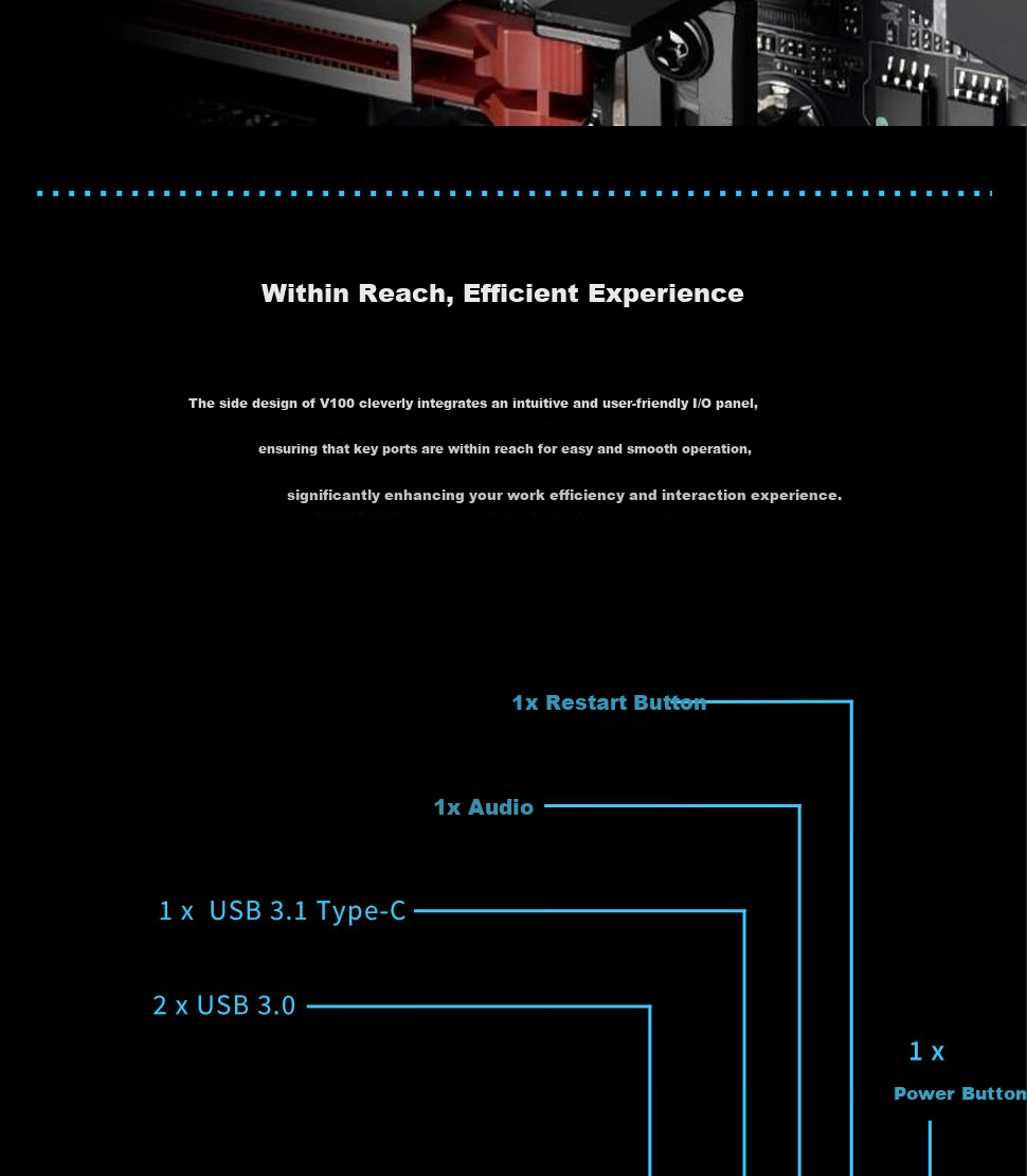 LIANLI Fengyi V100 Computer Case, Seaside View Case, Black / Supports ATX Motherboard / 360mm Water Cooling / Pre-Installed Graphics Card Bracket 11