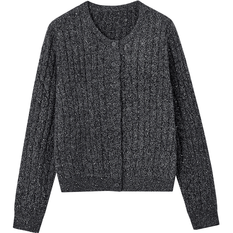 Demana Autumn Crew Neck Cable Knit Sequin Sweater Loose Fit Petite Wool Blend Top