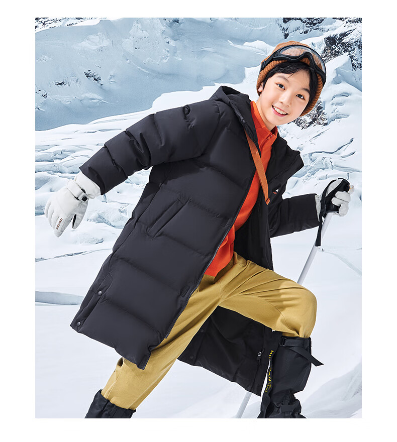 ERKE Kids Boys and Girls Warm Winter Windproof Long Down Jacket Black 130 8
