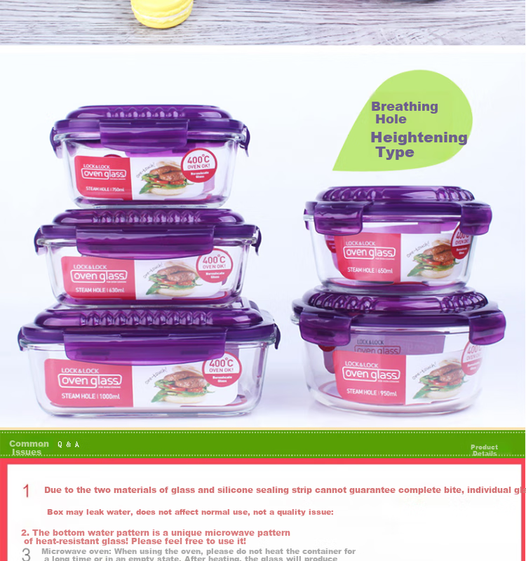 LOCK&LOCK Breathable Hole Heat-Resistant Glass Food Storage Container, Microwave-Safe Lunch Box, Sealed Bento Box, Meal Container, Ramen Bowl, 650ml 8