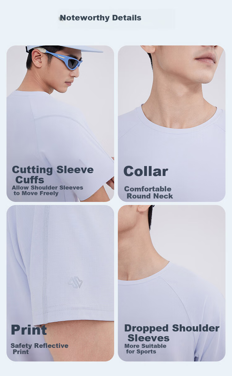 JD Original [UPF100+] Cool-Feeling Sun Protection Sports T-Shirt for Men, Quick-Dry Air Conditioning Running Short-Sleeve Men's T-Shirt, Light Gray, M 12