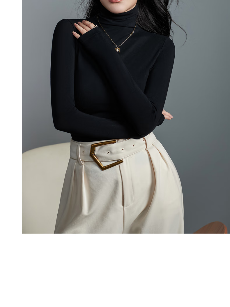 SNOWFLYING Turtleneck Wool Thermal Base Layer Women's Black Long Sleeve Autumn Winter Top 13