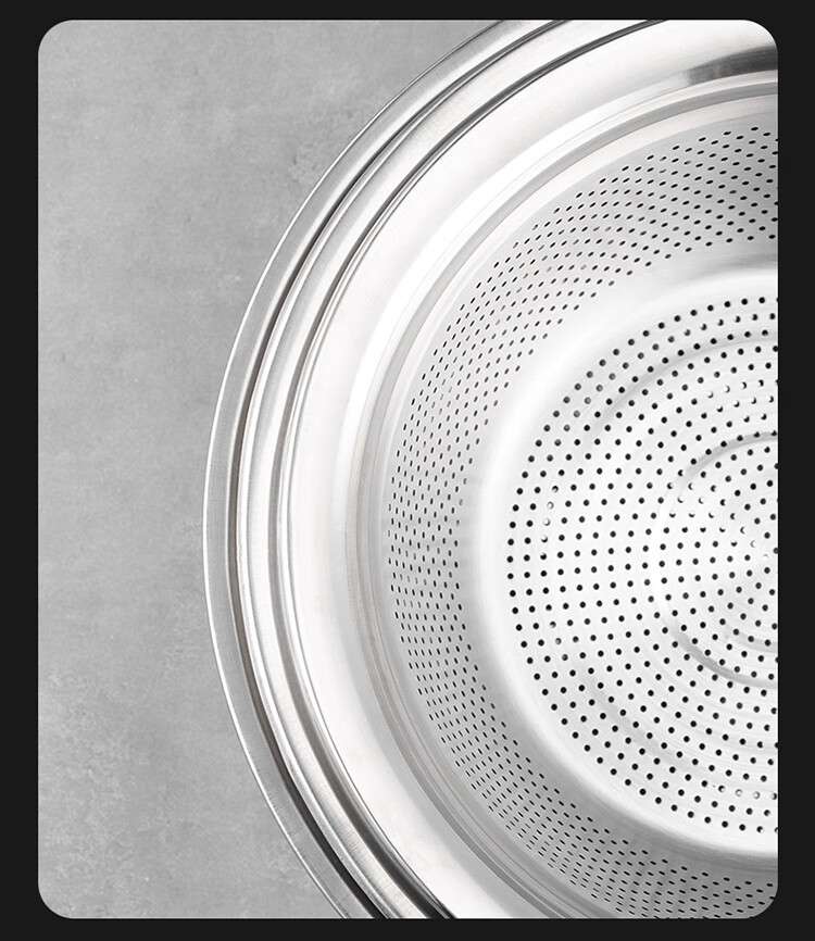 Baijie Stainless Steel Vegetable Washing Basin Draining Basket Fruit Washing Basin Kitchen Rice Washing Tool Vegetable Basket Household Strainer Set 30cm 1