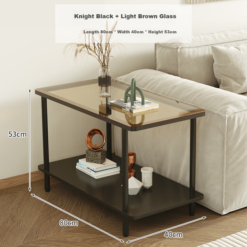 FENJIEXIAN Side Table, Coffee Table for Living Room, Light Luxury Small Tea Table, Tempered Glass Tea Stand, Bedside Table, Double-Layer Storage Tea Table