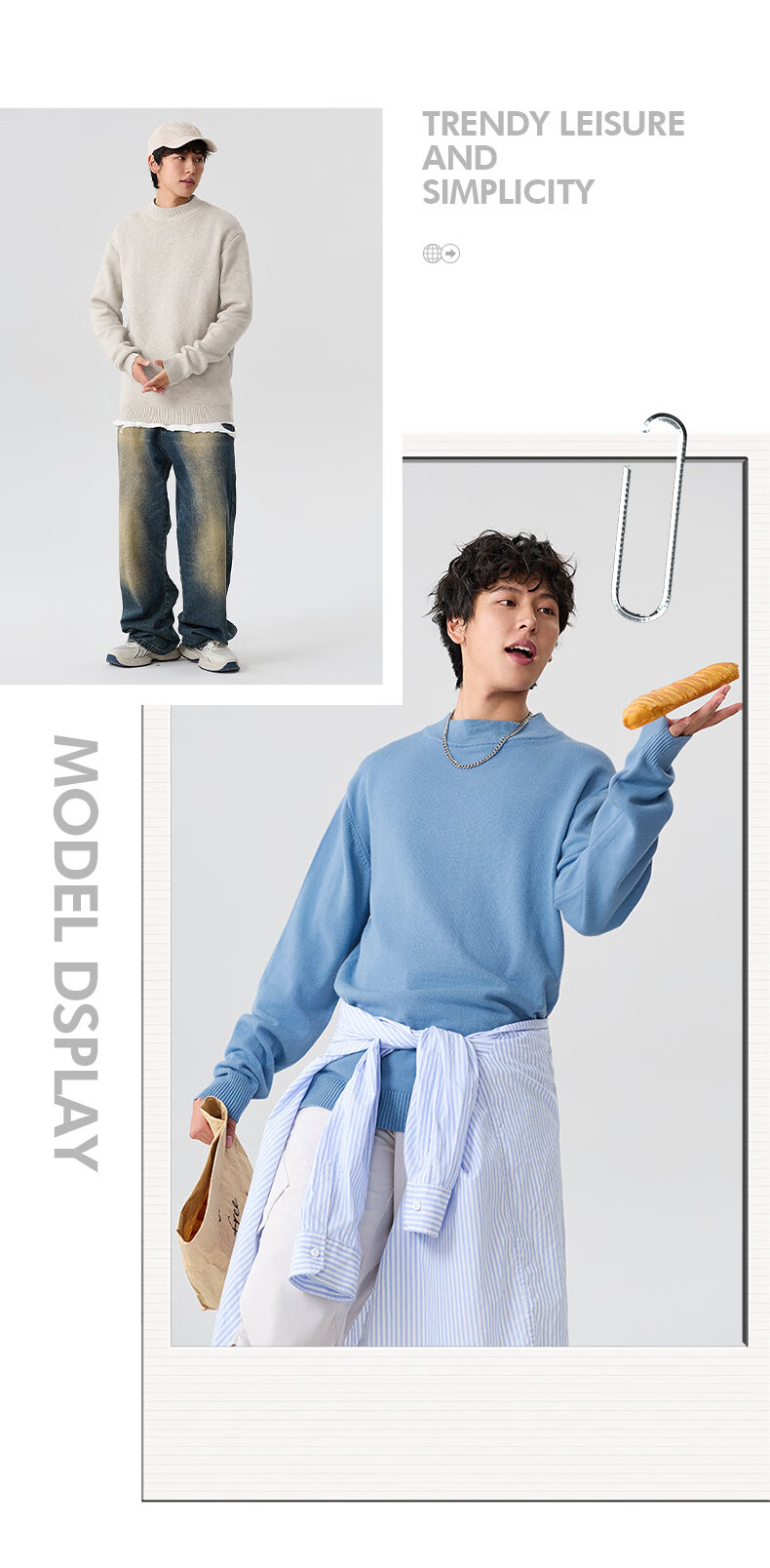 JEANSWEST LIFE Men's Thermal Knitted Sweater Autumn Winter Double-Strand Heavyweight Crew Neck Skin-Friendly Pullover 11