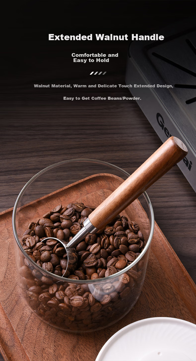 CLITON 304 Stainless Steel Coffee Spoon, Coffee Bean Measuring Scoop, Walnut Handle Coffee Powder And Milk Powder Measuring Spoon, Short Handle, 15ml 5