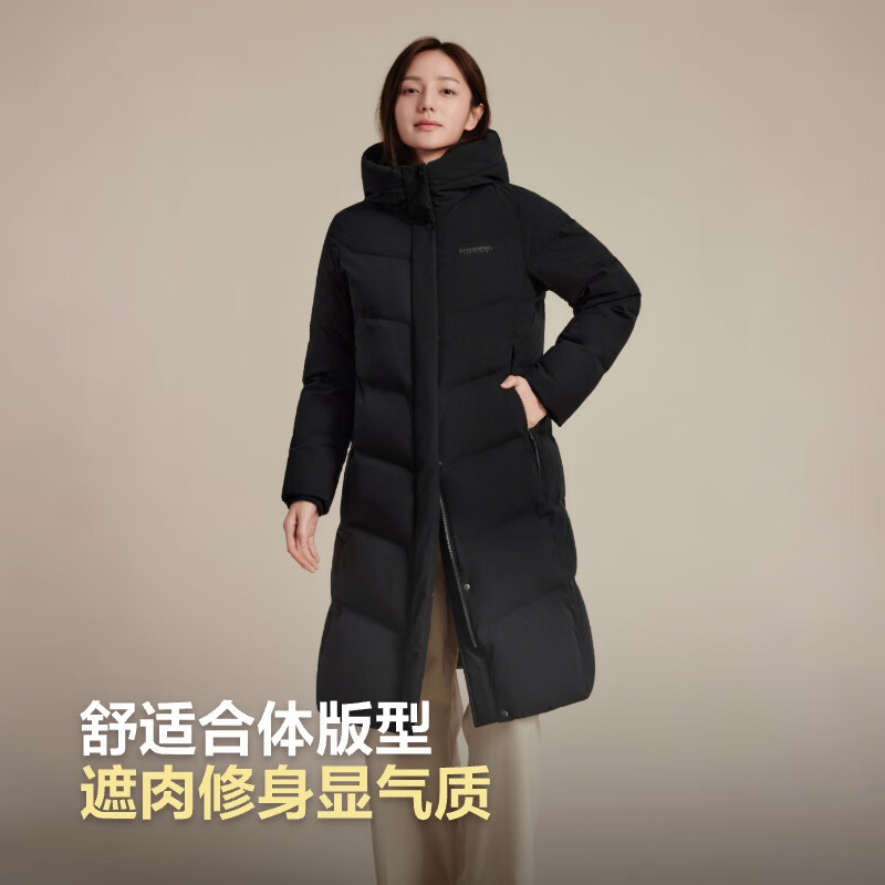 BOSIDENG Women's Off-Season 90% Down Thickened Hooded Loose Mid-Length Casual Warm Coat