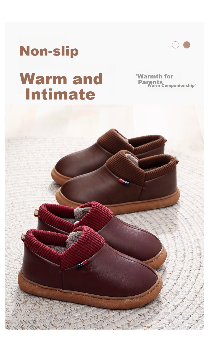 GUOLUOFEI Elderly Non-Slip Cotton Shoes with Heel, Fleece-Lined, Warm, Waterproof, Middle-Aged And Elderly Dad's Slippers, Wine Red, Size 38-39 5
