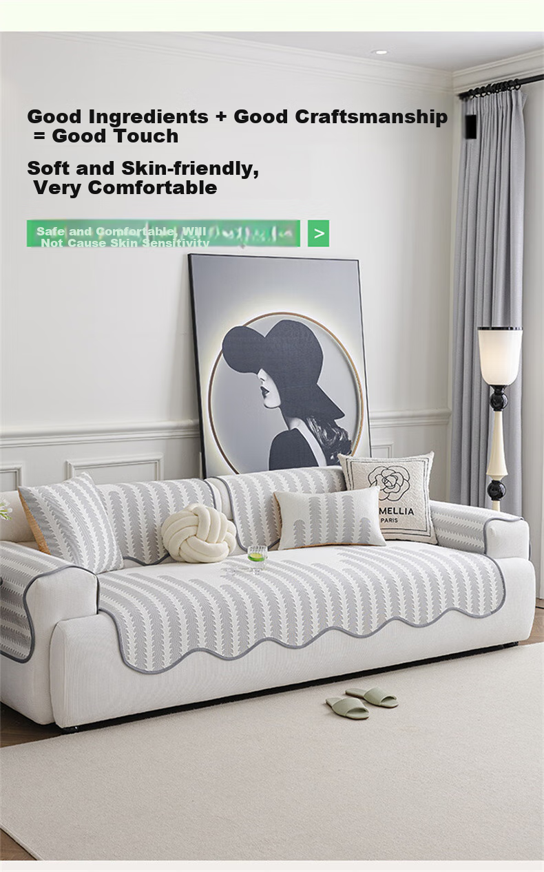Wuyinliangpin Ice Silk Cooling Sofa Cushion, Summer Seat Cover, Sofa Slipcover, Throw Blanket, 90*240 Cm, Jianyi Light Gray 12
