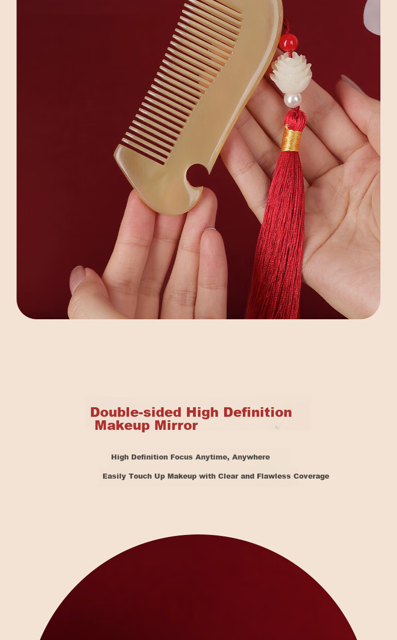 Chaojun Authentic Natural Sheep Horn Portable Comb Mirror, Women's Scalp Massage Meridian, Gift for Girlfriend Or Wife, Valentine's Day Present, Practical Gift Box Set, Mid-Autumn Festival 7