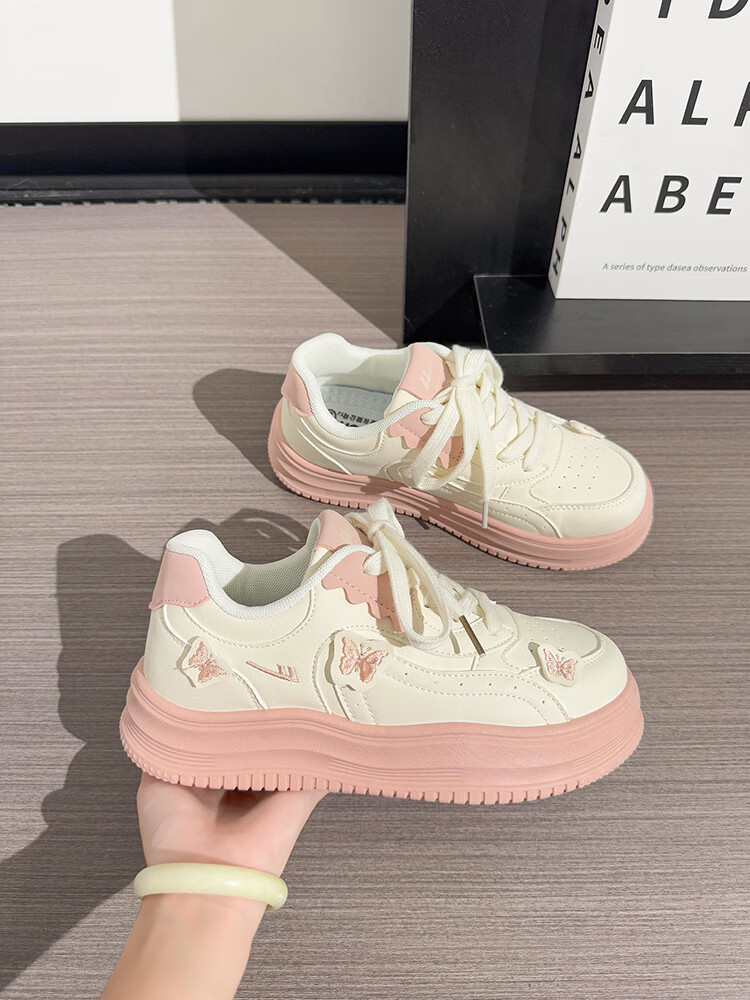 Huili Pink Butterfly Platform Shoes for Women, New Soft-Soled Comfortable Casual Shoes, Beige Pink, Size 36 (Runs Small Half Size) 8