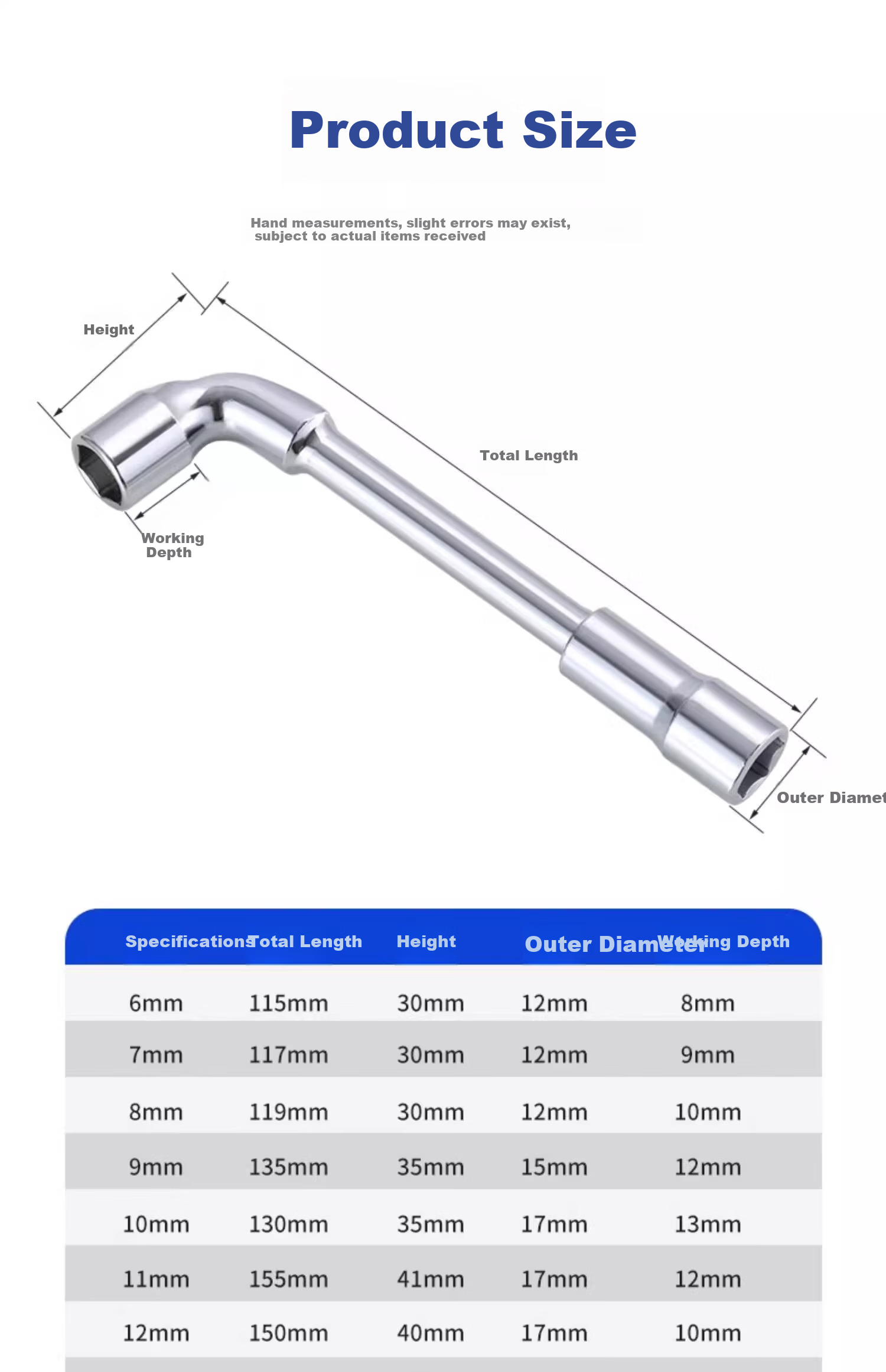 No.1 Factory 13MM L-Shaped Socket Wrench 7-Shaped Pipe Double-Ended Elbow Perforated Hex Socket Pipe Wrench Set 17