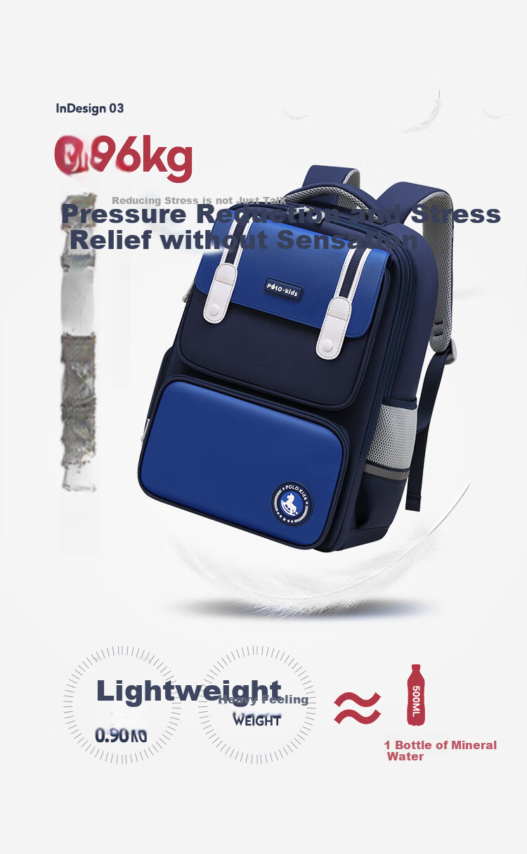 POLO Backpack for Primary School Students, Grades 1-3 And 6, Large Capacity Lightweight Reduced Burden Backpack for Boys And Girls 7