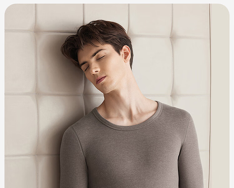 LangSha Men's Thermal Underwear Antibacterial Mite-Resistant Cashmere Silk Lightweight Crew Neck Double-Sided Fleece Autumn Top and Bottom Set 14