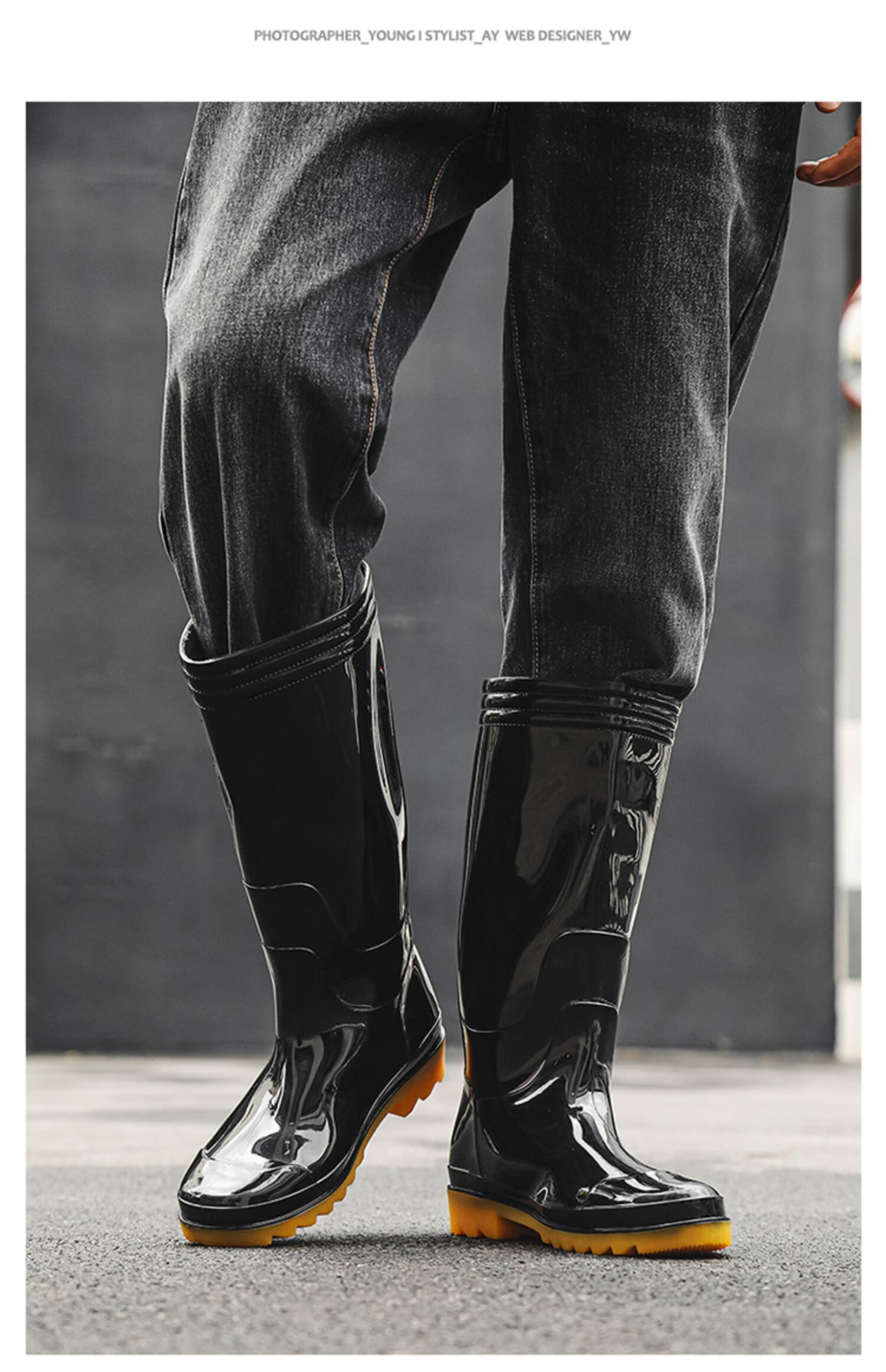 Warrior Rain Boots for Men, Waterproof Outdoor Wear-Resistant Rubber Shoes, Non-Slip Rain Boots, Overshoes HL86Z7 Black Mid-Calf Size 40 3