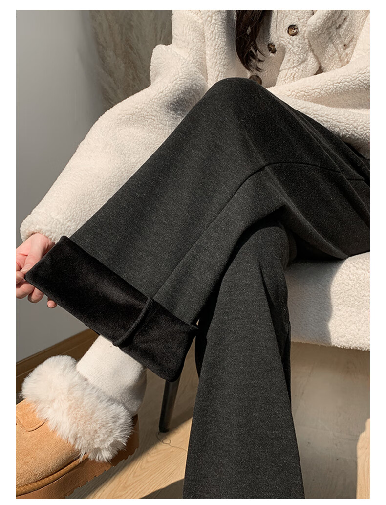FitonTon Women's Lamb Fleece Lined Glutinous Rice Pants Winter 2025 New Thickened High Waist Draped Straight Wide Leg Slimming Trousers 7