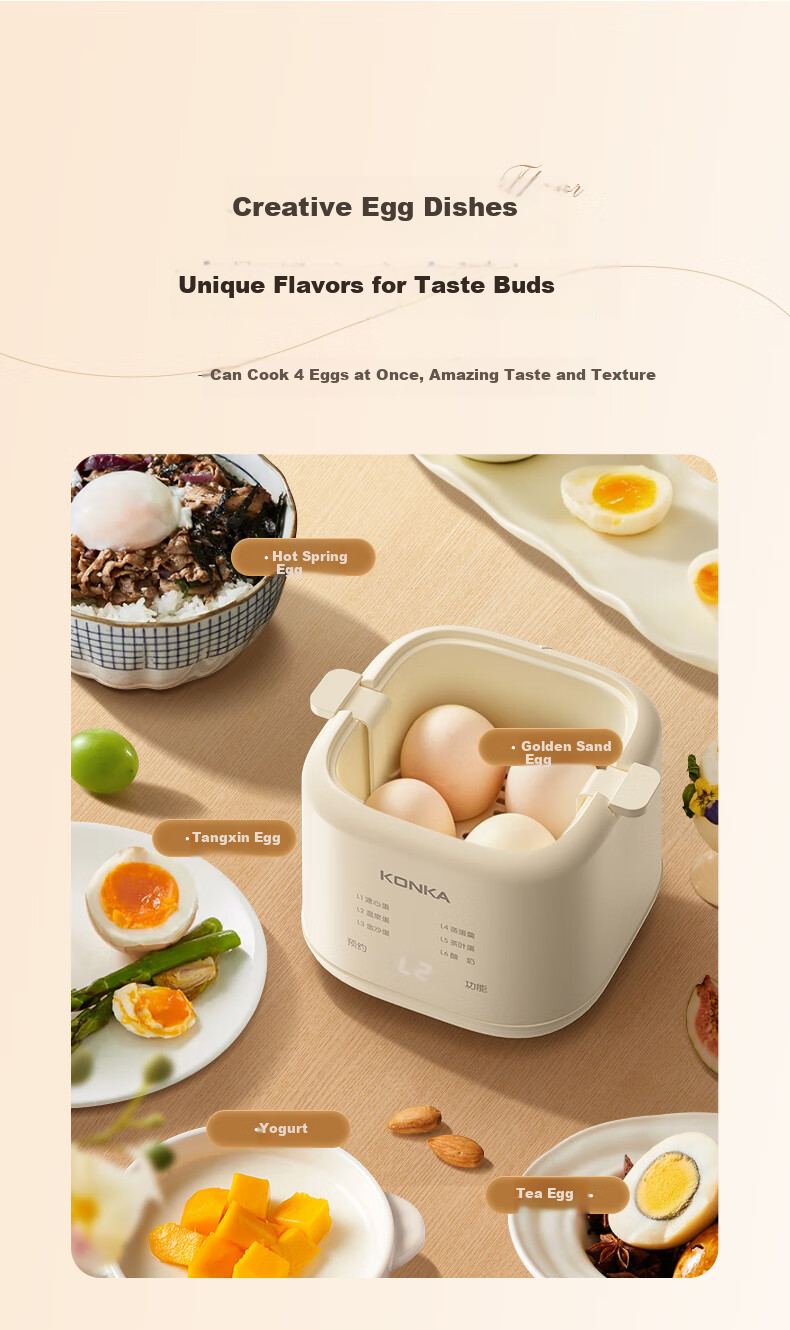 KONKA Egg Cooker, Compact Multifunctional Mini Electric Steamer, Single And Double Layer Breakfast Maker, All-In Egg Custard Machine for One Person, Home Steamer KZDQ-0303 9