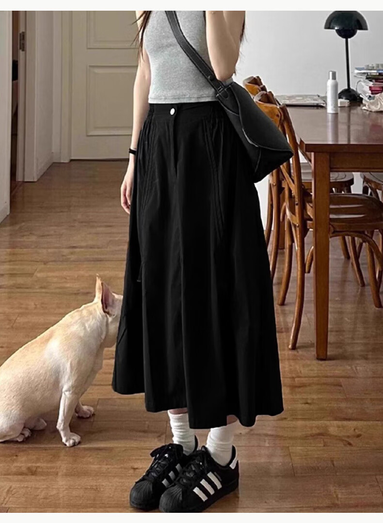 LangSha Gray Workwear Skirt Women Autumn 2025 New High Waist Drawstring A-Line Flared Slim American Casual Half Skirt 8