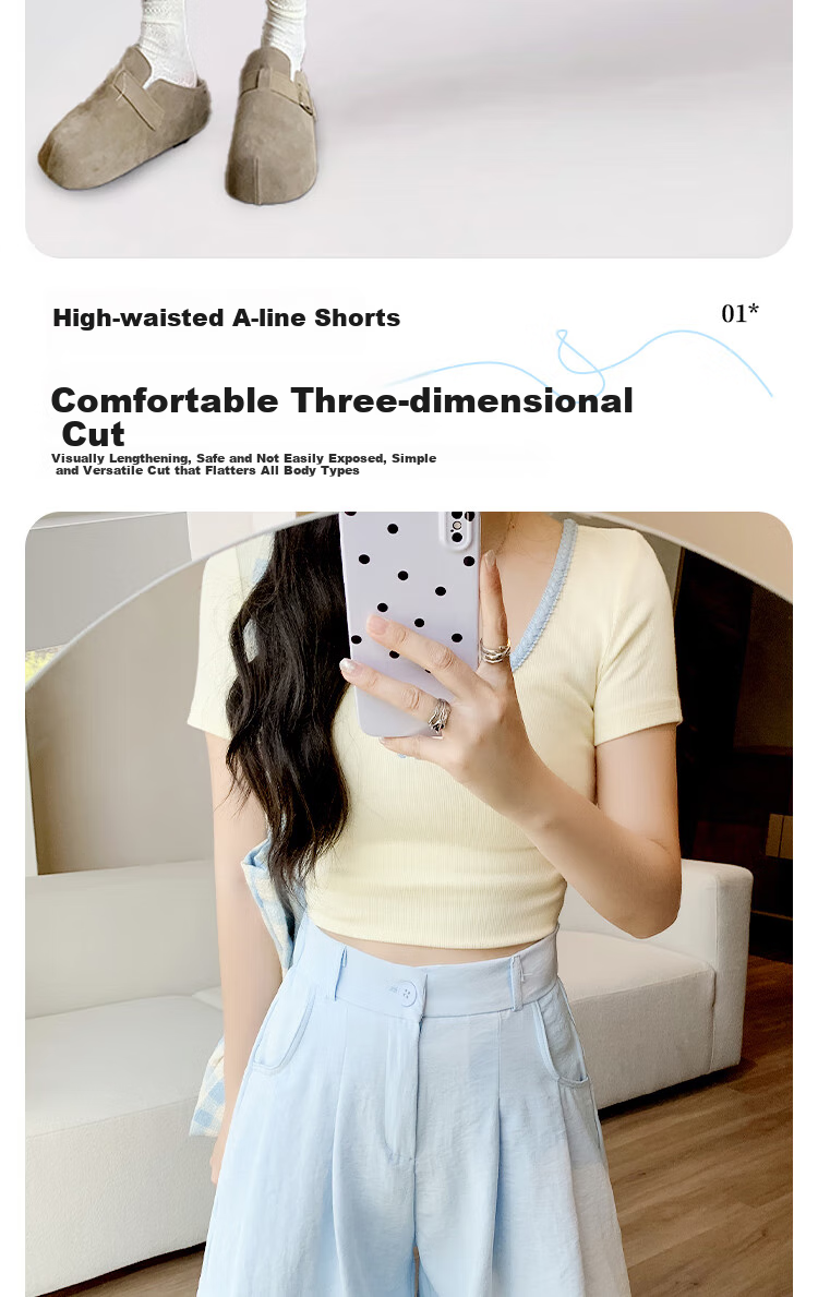 XUEXIMAN Puff Suit Shorts for Women, New Summer 2026 Style, Casual High-Waisted Draping Straight-Leg Slimming Wide-Leg Knee-Length Shorts 3