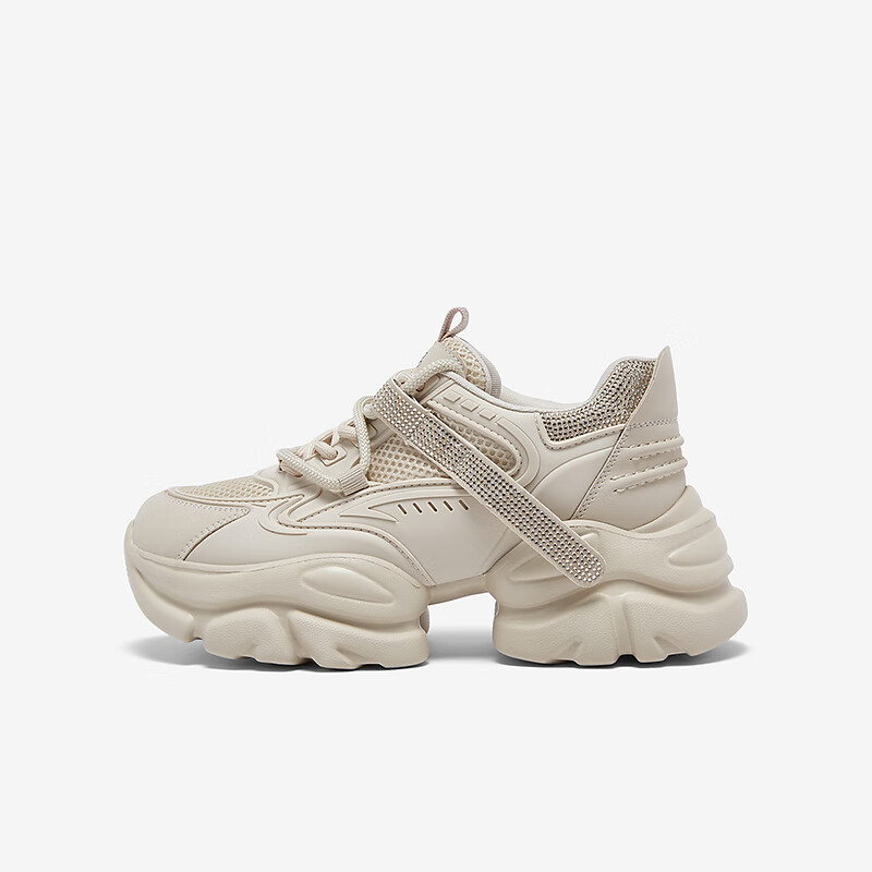 Basto 2025 Autumn Dad Sneakers Outdoor Sports Thick Sole Height Increasing Women's Casual Shoes D3717CM5 Apricot 37