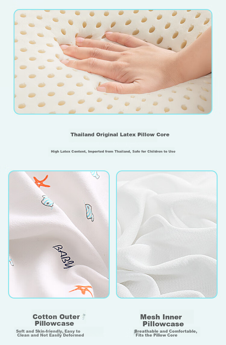 Jinxiangshu Thai Imported Latex Pillow, Cervical Pillow, Rubber Sleeping Pillow, Breathable Wave Pillow for Children And Teenagers, Ages 1-6 14