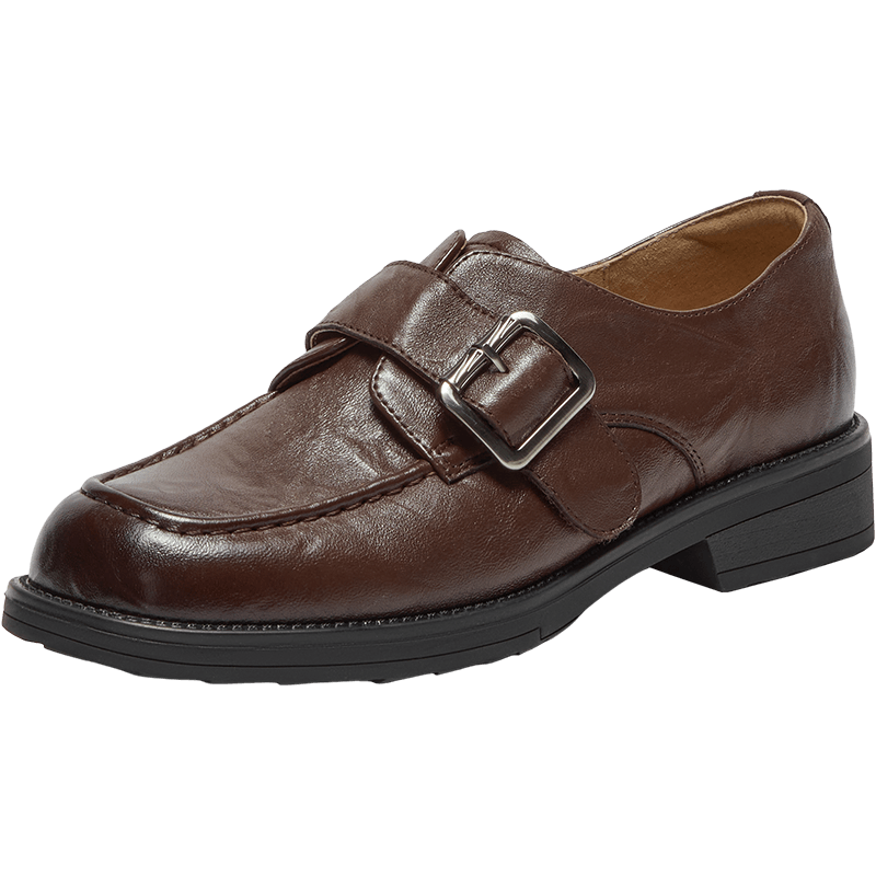 Bata Women's Loafers Spring Autumn Vintage Leather Chunky Heel Brown Sheepskin Size 35
