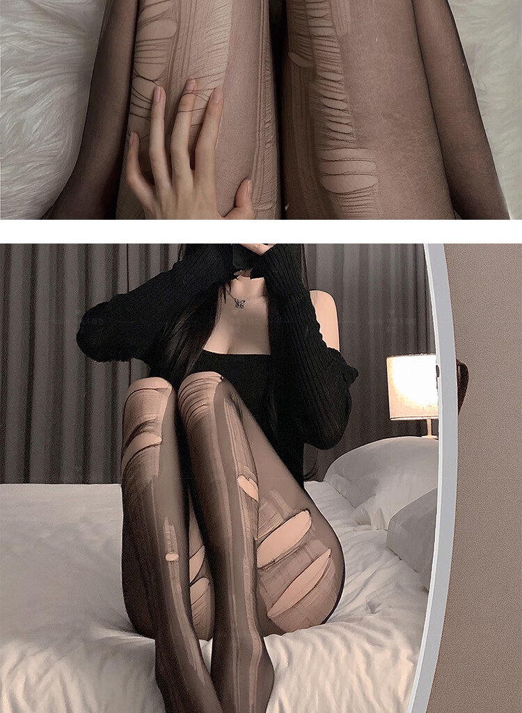 Muwei Women's Disposable Ultra-Thin Easy-Tear Pure Desire Style Sexy Ripped Fun Leggings Black Stockings 6