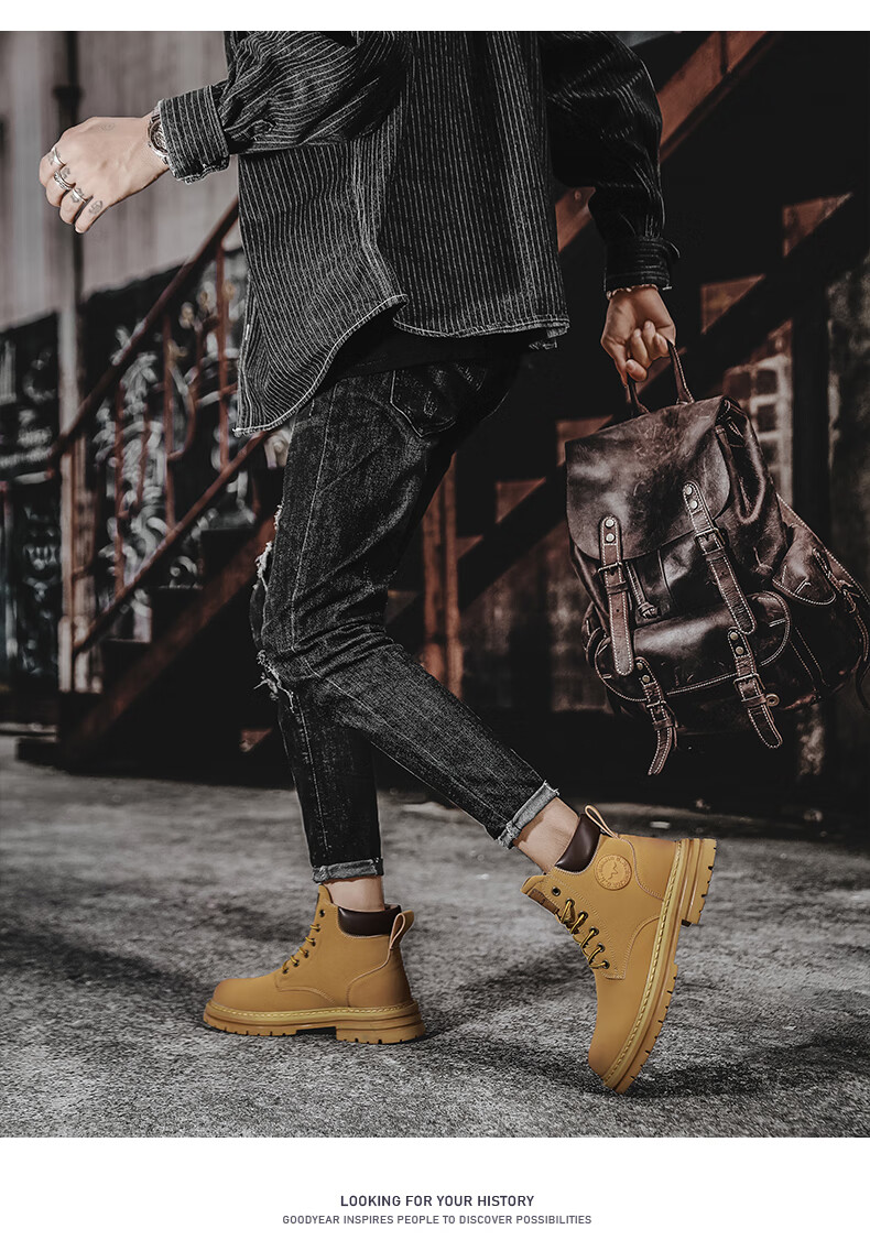G.N.Shi Jia [Zhang Ruoyun Style] Men's Martin Boots Autumn Winter New Couple High-top Yellow Boots Outdoor Non-slip Work Shoes 12