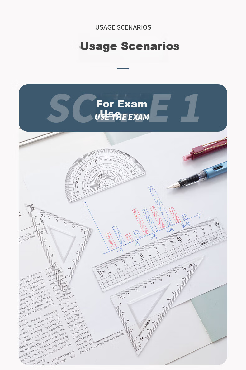 M&G Student Exam Drawing Acrylic Ruler Set, 15cm Straight Ruler + 2 Triangular Rulers + Protractor, Back-To Stationery, ARLN0416, 4-Piece Set 7