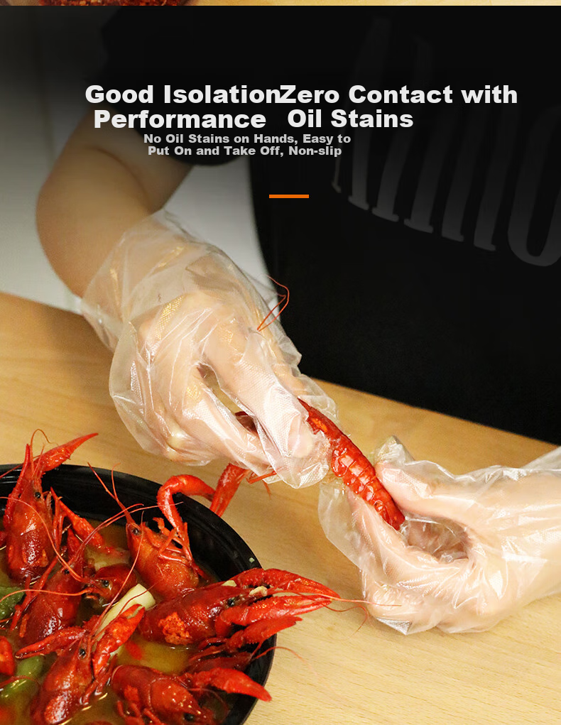 Jiecheng Disposable Transparent Thickened Food-Grade Kitchen PE Gloves for Eating Crayfish, 200 Pieces Per Box, Pull-Out Style 6