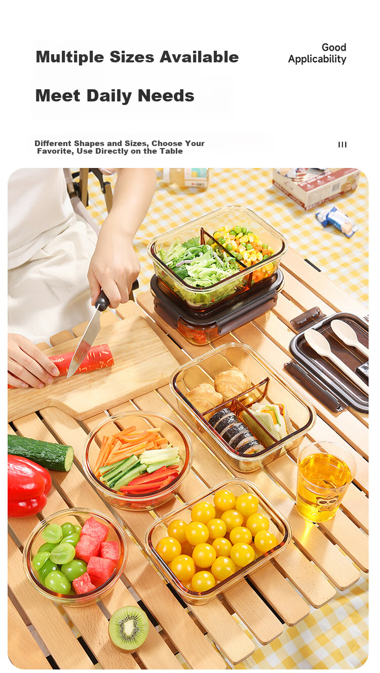 MARYYA High Borosilicate Glass Lunch Box 1040ml with Two Compartments, Microwave-Safe Bento Box for Office Workers to Keep Food Fresh 4