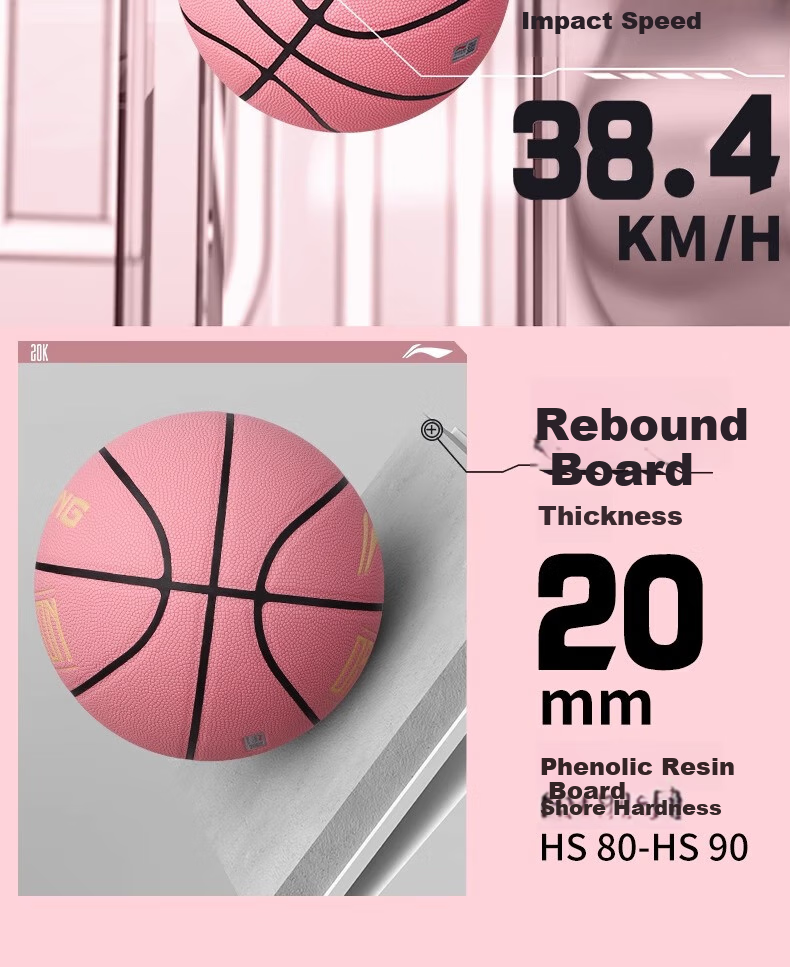 Li-Ning Basketball Size 6 for Women, Professional Competition Training, Standard for Middle School Entrance Exams, Indoor And Outdoor Use on Cement Courts, Moisture-Absorbing, Wear-Resistant PU Material, Pink Color 9