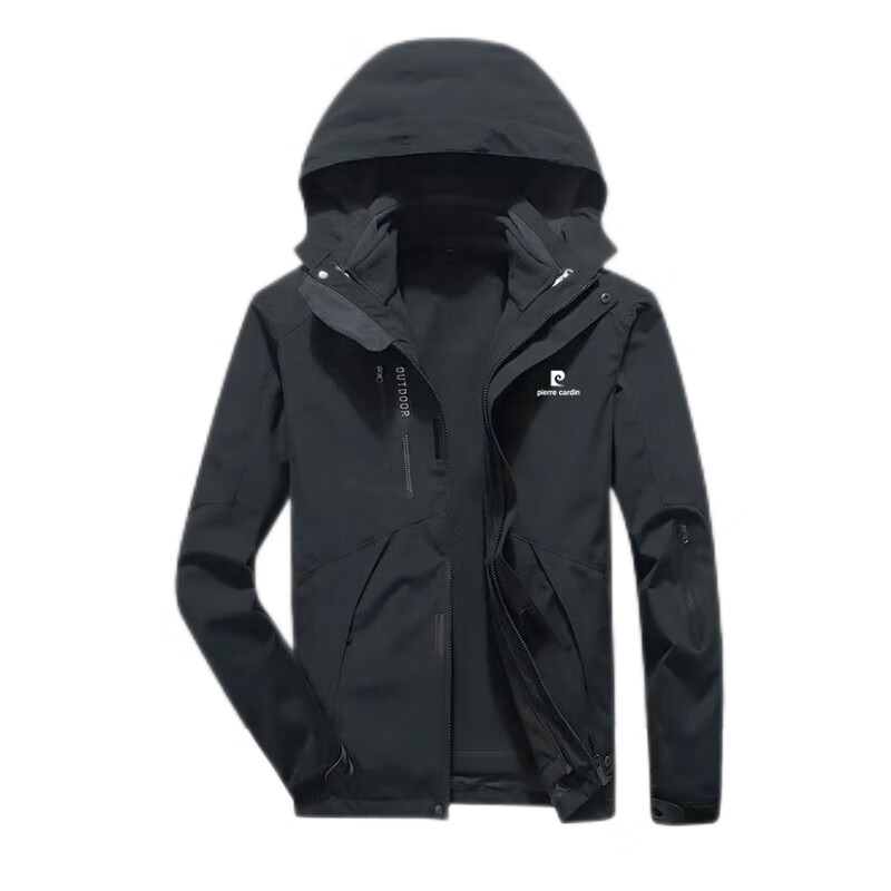 Pierre Cardin Men's 3-in-1 Outdoor Windproof Casual Hiking Jacket Black 5XL
