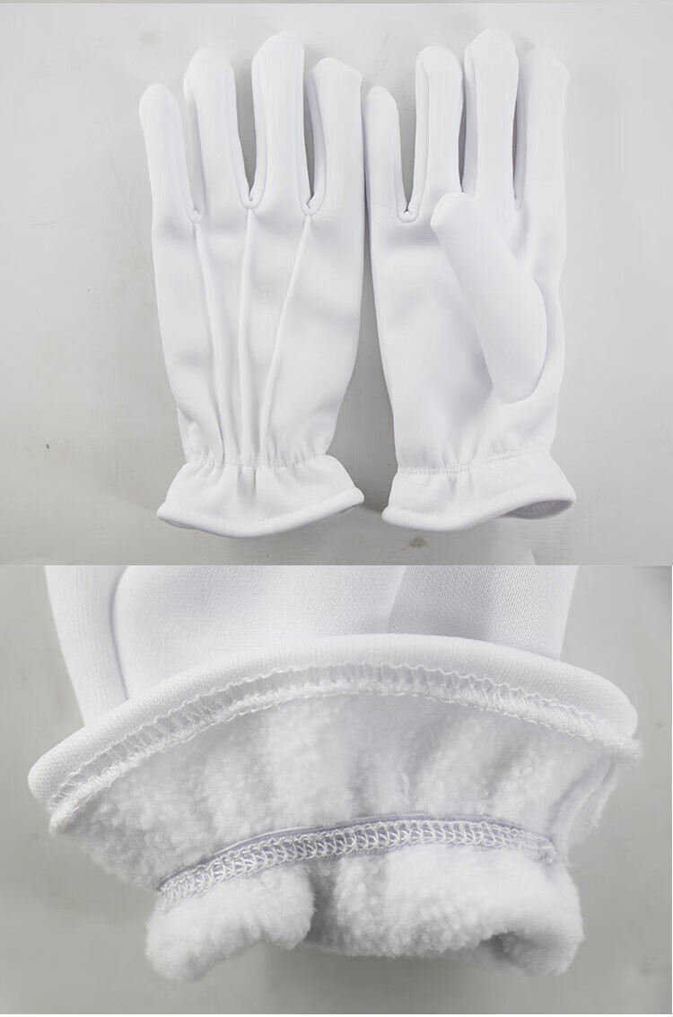 Mashifu Three-Strand Fleece-Lined Thickened White Gloves High-Grade Cuffless Winter Warmth Thickened Fleece White Gloves Size L 2 Pairs 3