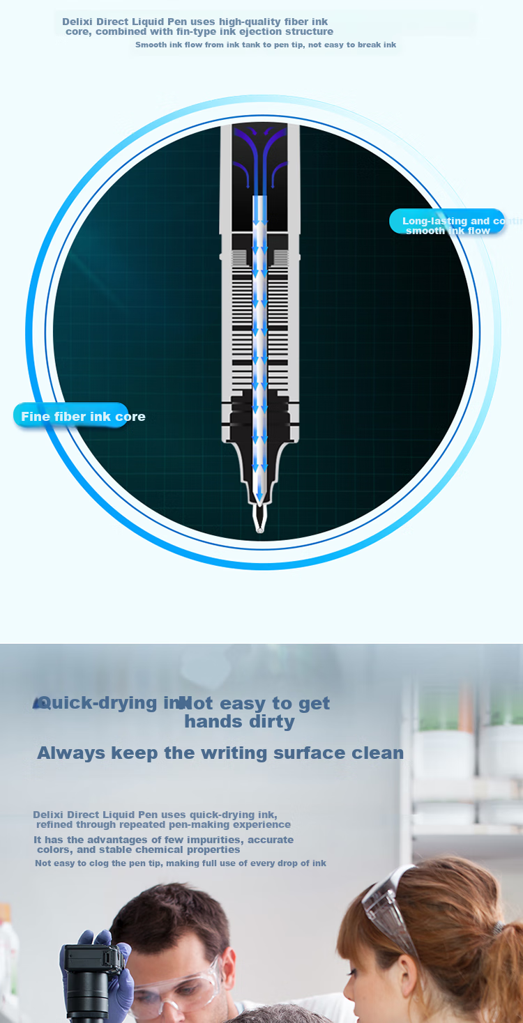 Deli Quick-Drying Rollerball Pen, 0.38mm Full Needle Tube, Student Gel Pen, Writing Pen, Signature Pen, Ballpoint Pen with Roller Ball, Blue, 12 Pens/box, S865 4