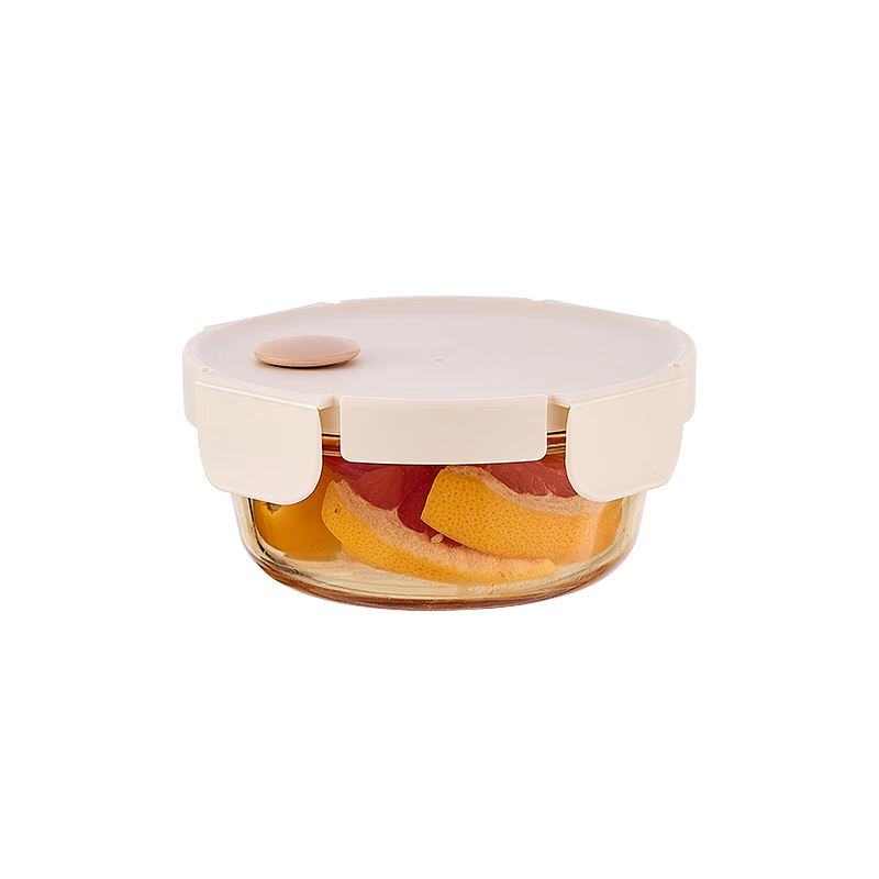 Cilock High Borosilicate Glass Lunch Box Microwave Safe Office Meal Container Fruit Fresh-Keeping Box Small Round 480ml