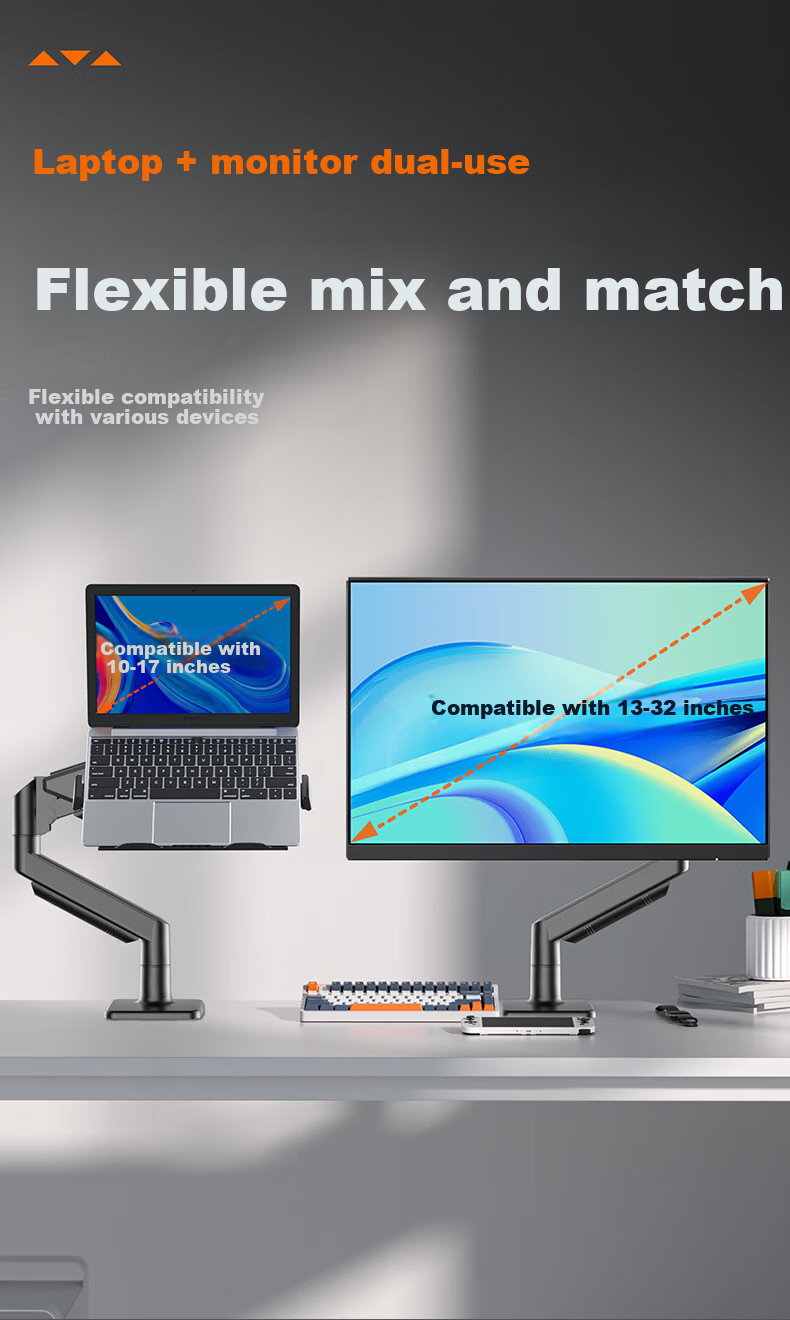 Khcoohoo Dual Gas Spring Laptop Monitor Stand Dual Screen Dual Arm Computer Desk Mount Height Adjustable Left and Right Dual Screen Splicing Mechanical Arm Free Lift 3