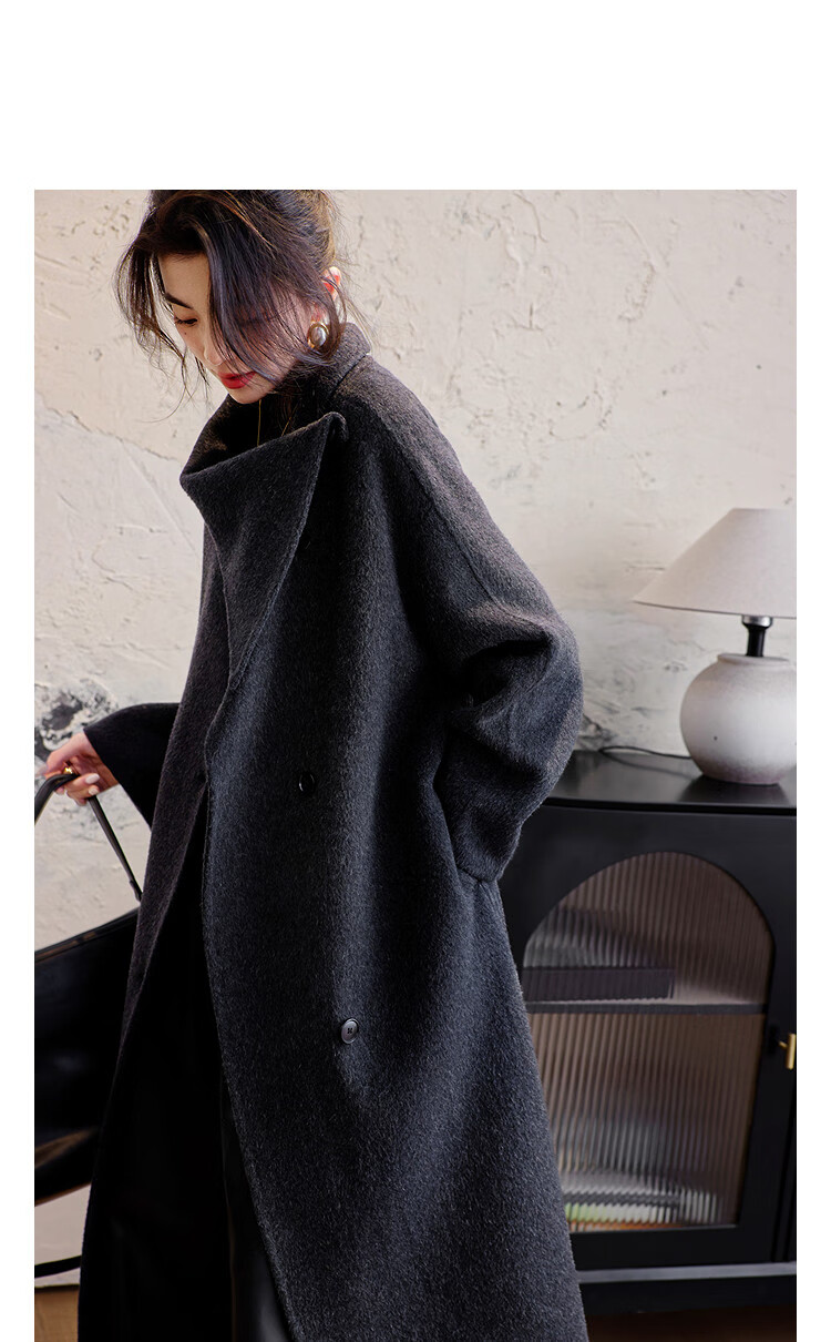 Demana [Silent Luxury Core] Winter Asymmetric Lapel Shearling Double-Faced Wool Long Women's Wool Coat 3