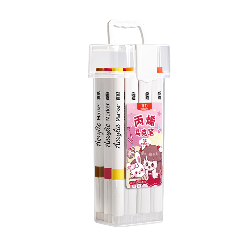 TRUECOLOR Acrylic Markers for Kids, Non-Transparent, Layerable, Hard Tip, Washable, Non-Toxic, DIY Graffiti Art Pens, 12-Color Set with Princess Rabbit Design