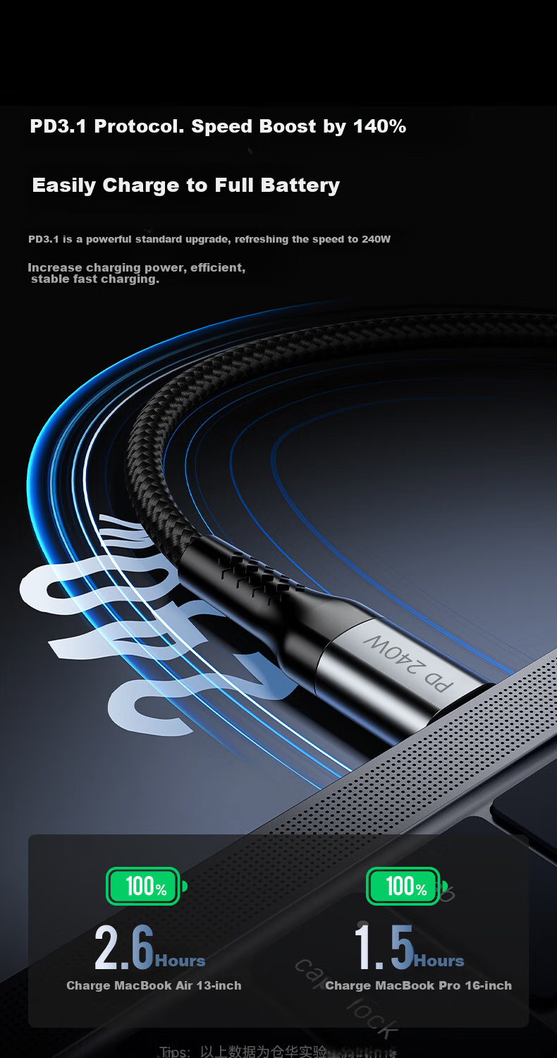 CangHua Dual-Head Type-C Data Cable, PD240W Fast Charging Ctoc, Compatible with Apple 18/17/16/15 Charging Cables, Huawei Honor Xiaomi Tablets, IPad/Mac Laptops, 1 Meter 3