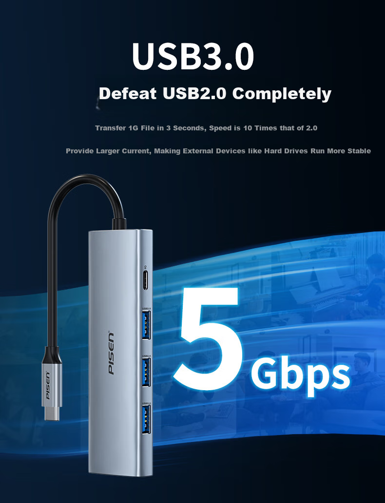 Pisen Type-C Expansion Dock to HDMI Splitter Adapter, 4K 60Hz Converter for Apple Computers, Thunderbolt 4 Interface Converter for Huawei, Xiaomi Laptops, IPad 3