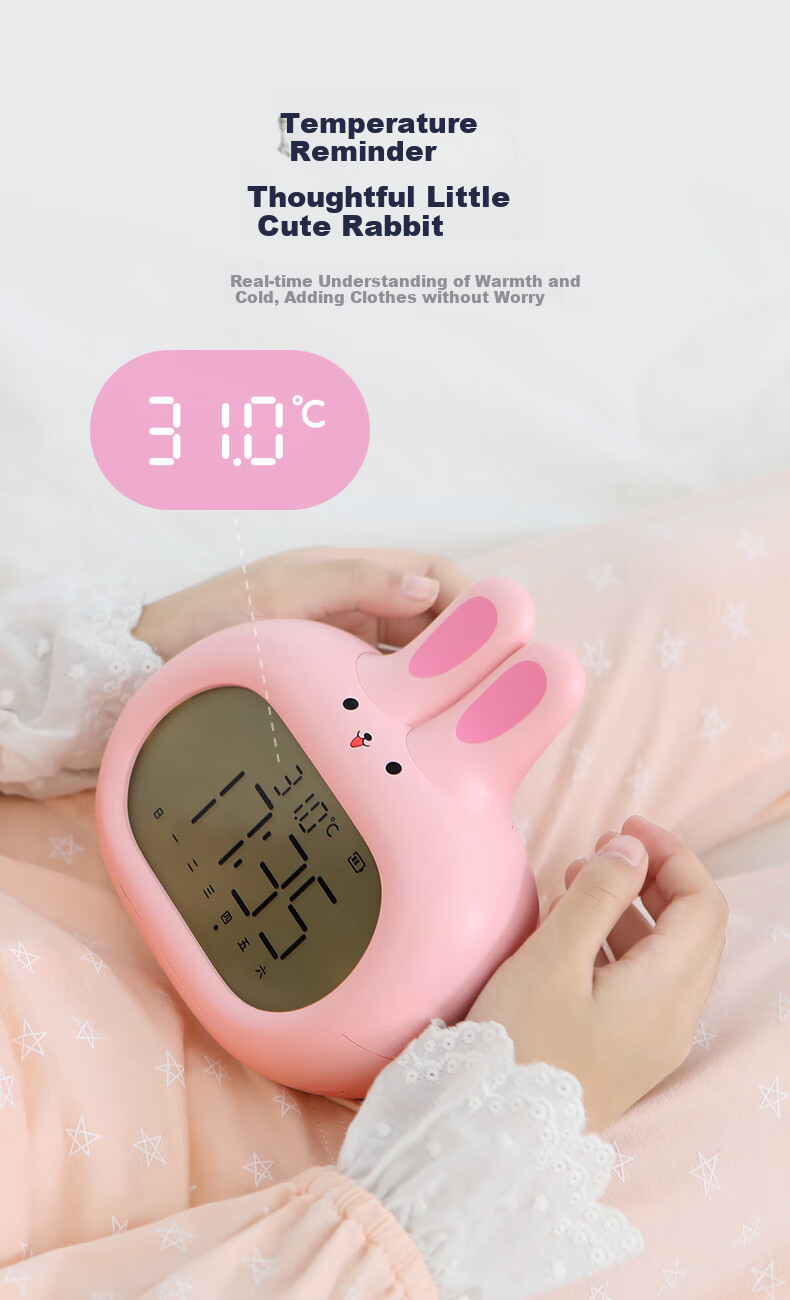 Compas Electronic Alarm Clock Wake-Up Device, Children's Holiday Gift Cartoon Digital Clock Cute Rabbit Alarm, Mint Green Back-To Seaso 11