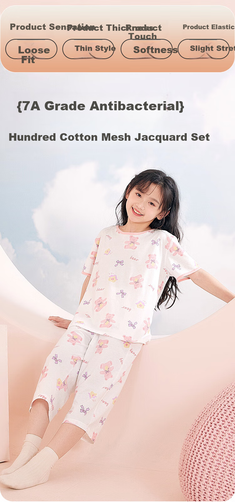 Hodohome Children's Pajamas for Boys, Summer Thin Style A-Class 40S Pure Cotton Home Wear Short-Sleeve Mesh Breathable Air Conditioning Suit 311 Three 165 1