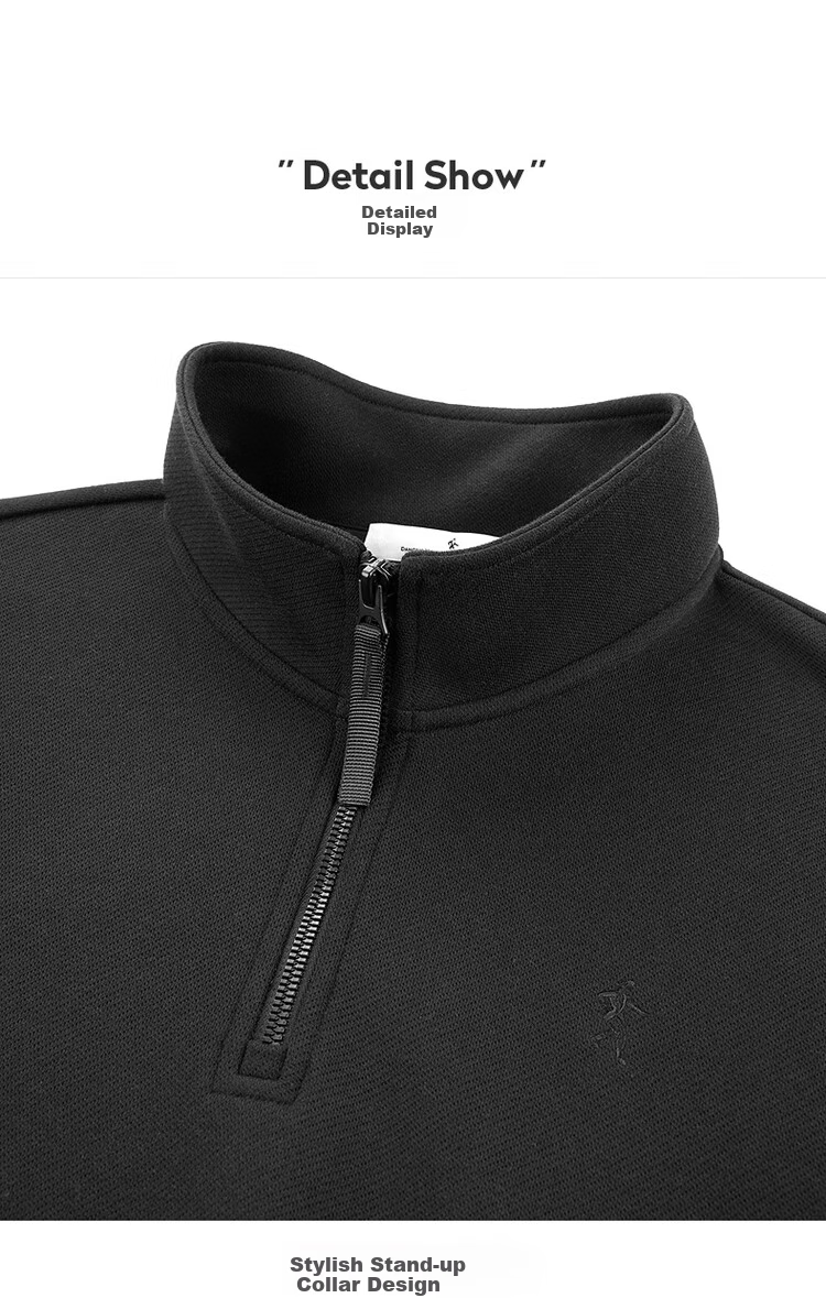 DANCING WOLVES [Anti-Static & Heat-Retaining] Half-Zip Stand-Collar Sports Sweatshirt, Comfortable Men's Sweatshirt, 001 Black, XL 6