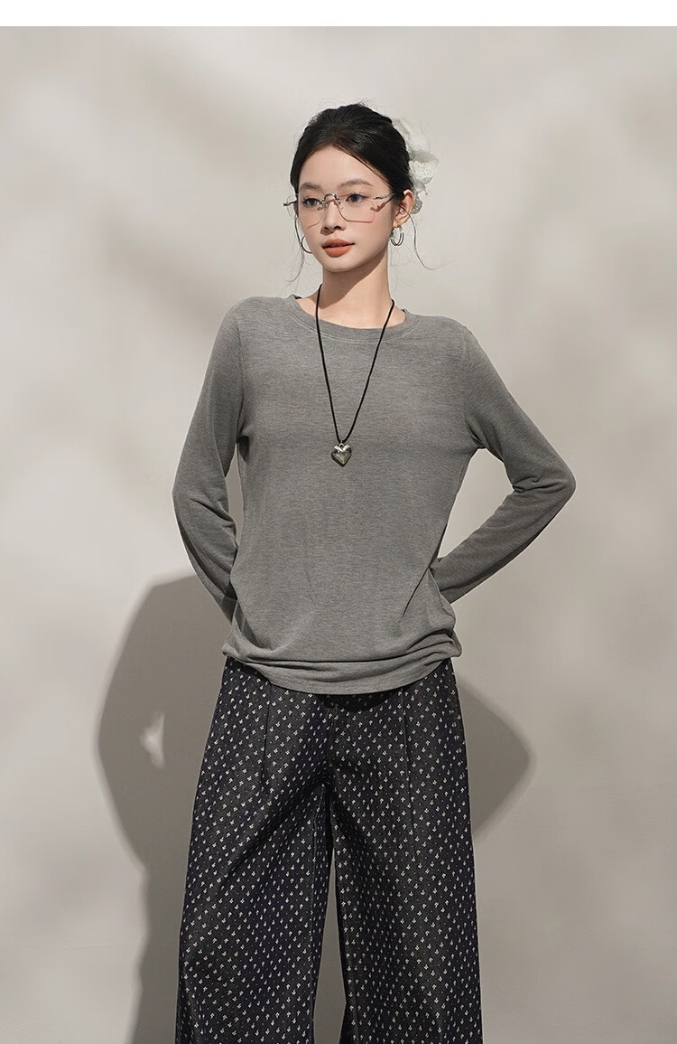 Woodpecker Cashmere Soft Long Sleeve T-Shirt Women Autumn New Thin Loose Round Neck Base Shirt Purple XL 16