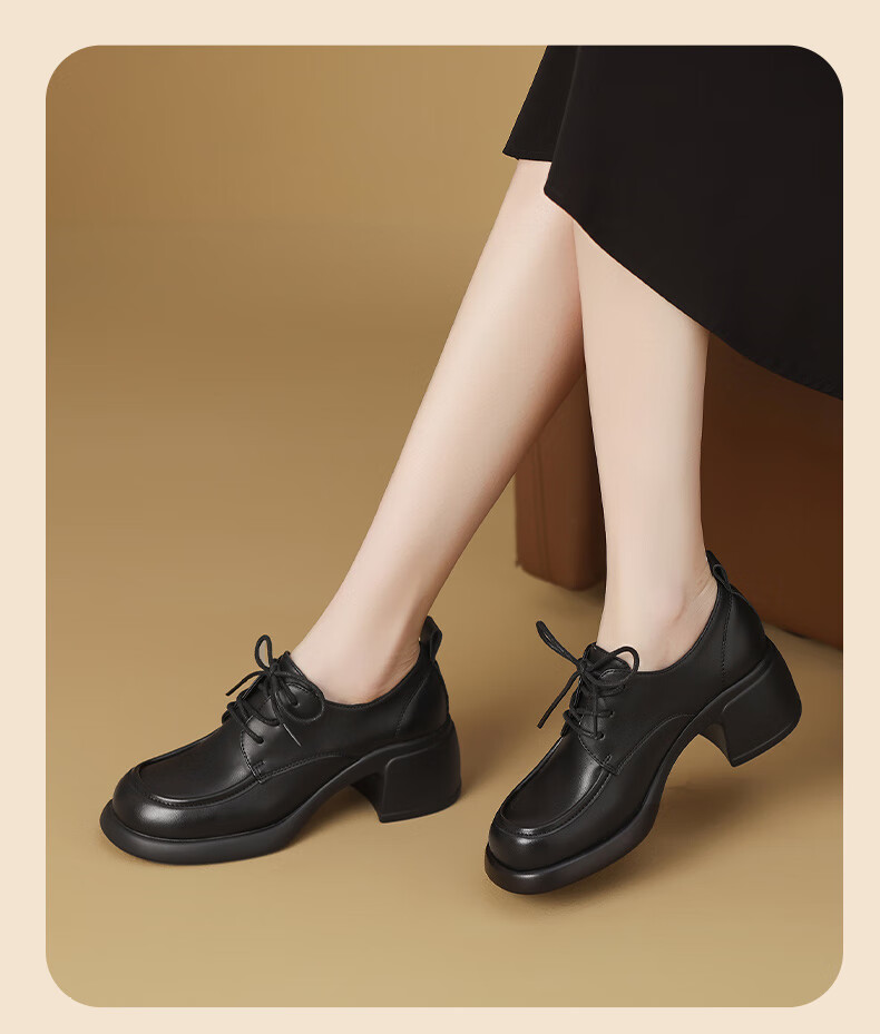 MULINSEN Women's Autumn Winter Fashion Versatile Loafers Thick Sole Height Increasing Commuter Leather Shoes Black Size 39 8